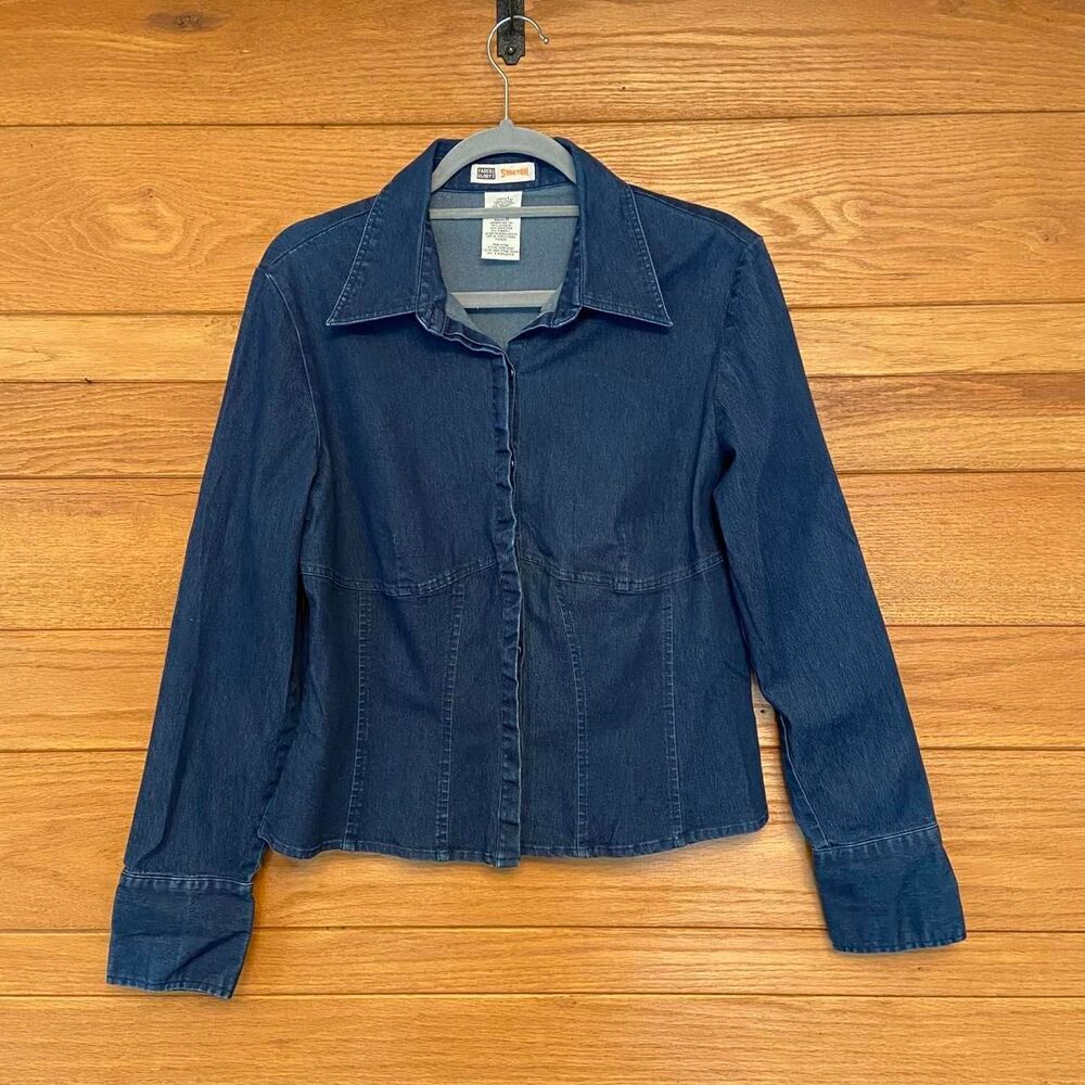 Vintage 90s Faded Glory denim button front fitted long sleeve top